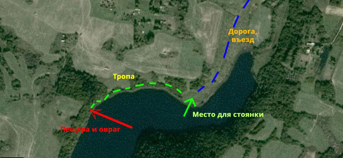 Map, карта, Пещера на берегу озера Гиньково, место для лагеря и тропа, которая их связывает